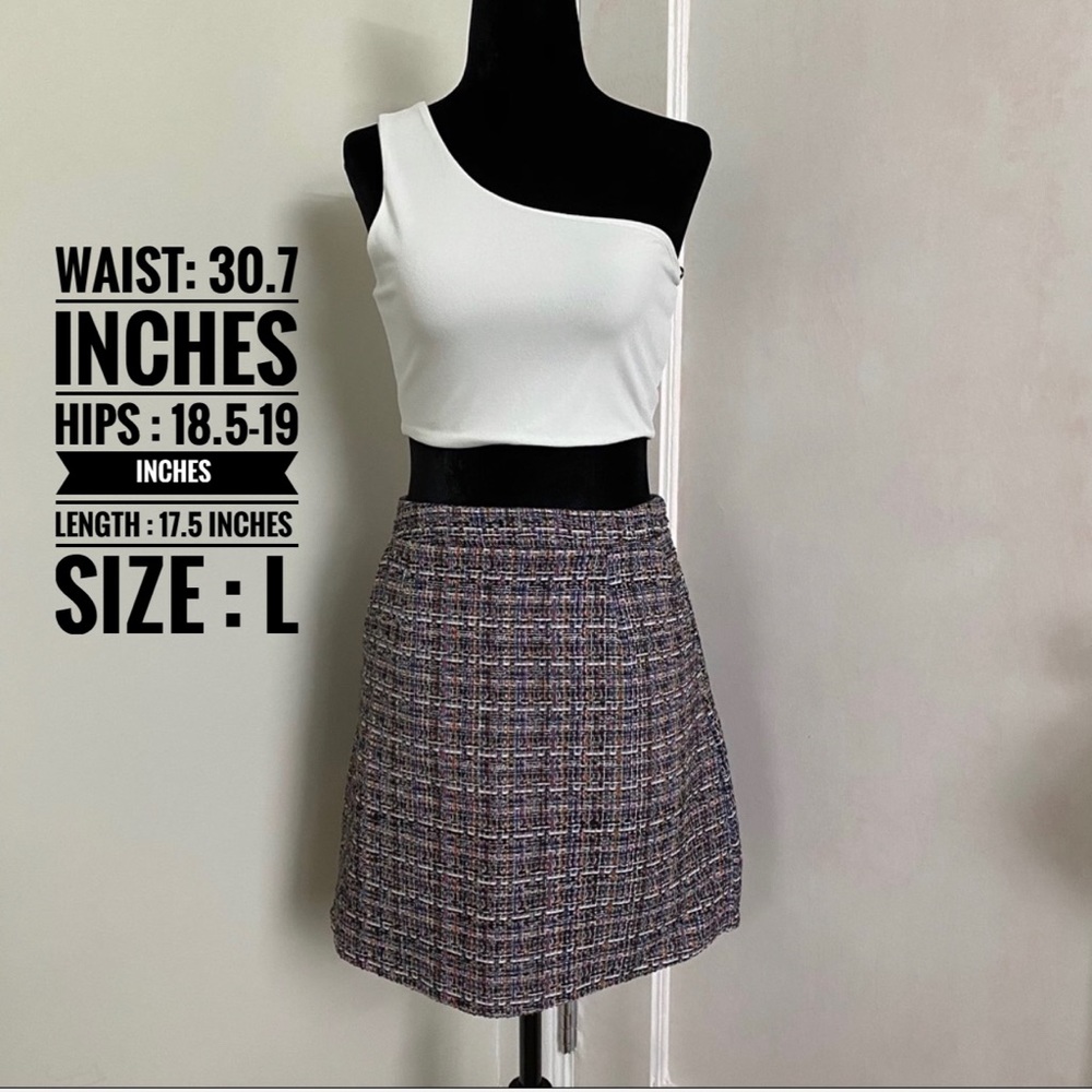 Zip back Tweed straight skirt multicolor w pockets